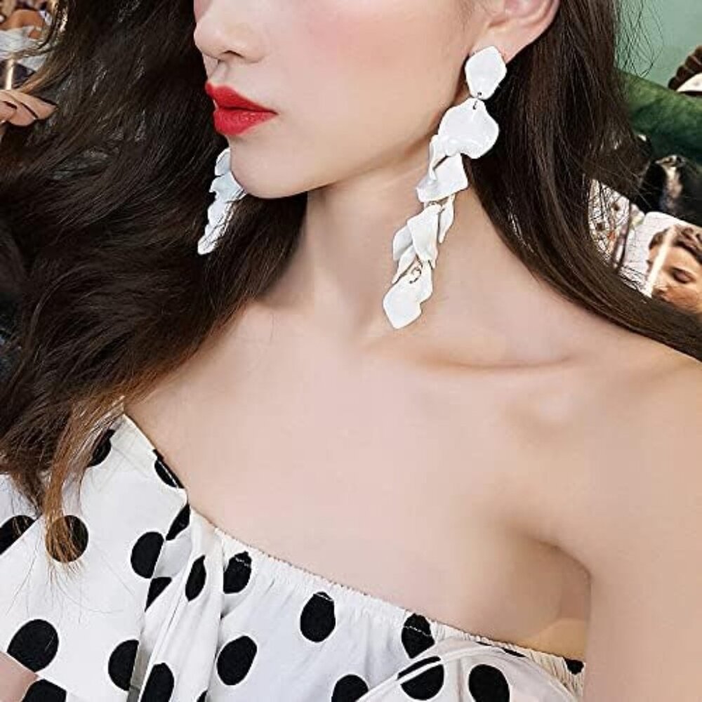 White Petal Drop Earrings